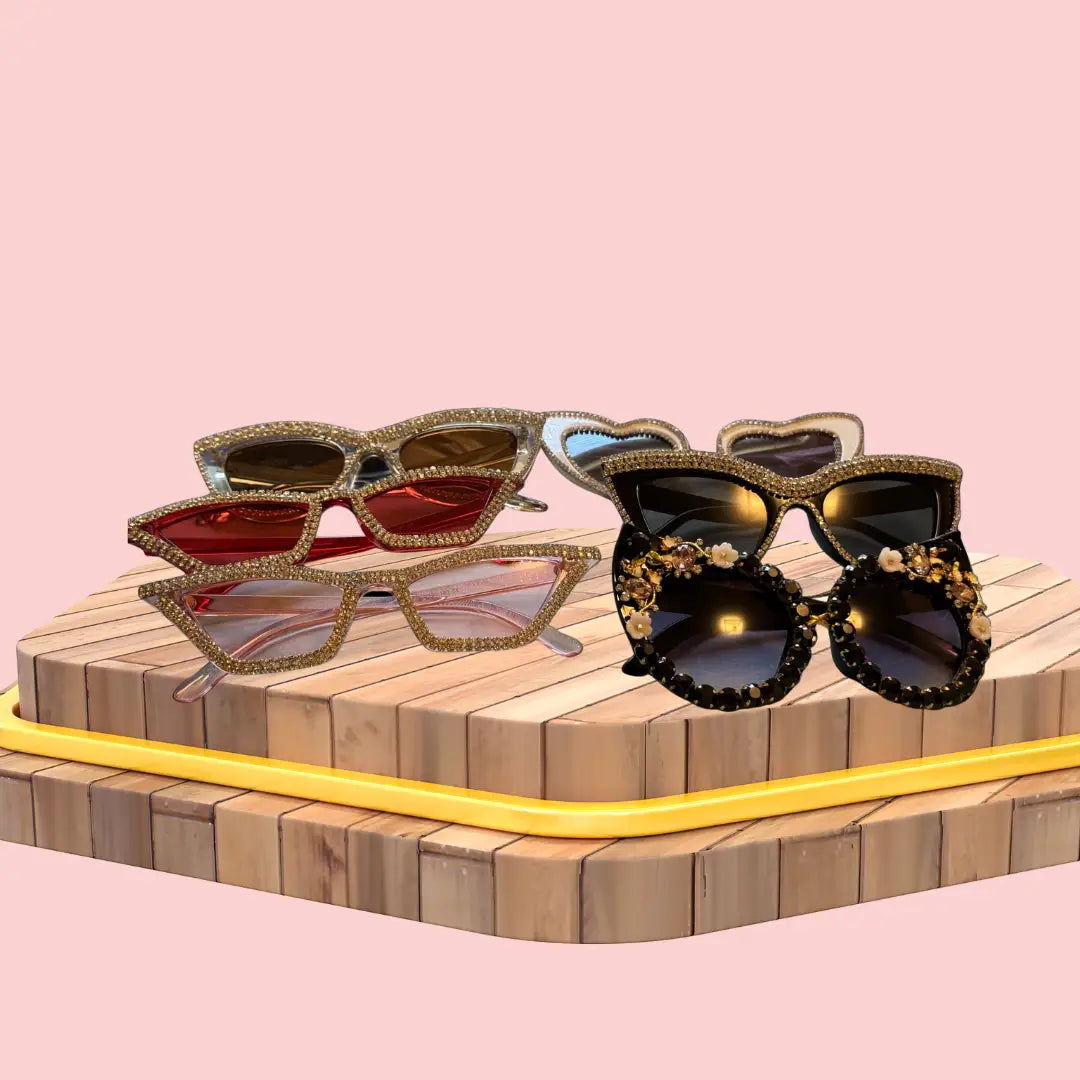 Luxury Rhinestone & Floral Embellished Sunglasses – Bold Cat Eye & Retro Frames Dees Tees