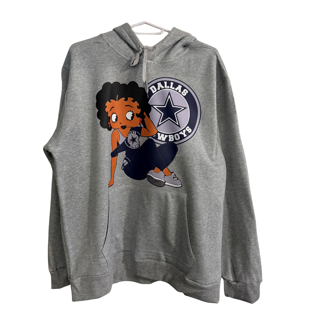 Dallas Cowboys Cartoon Girl Hoodie – Gray | Trendy Fan Sweatshirt